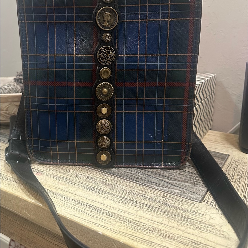 Patricia Nash Blue Crossbody Bag with Plaid Design